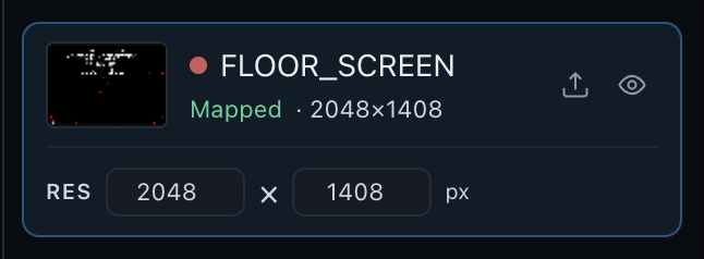 A selected screen row: thumbnail, status, resolution, actions