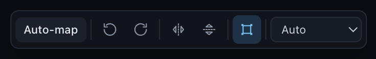 Per-screen transform bar: auto-map, rotate, flip, free transform, projection