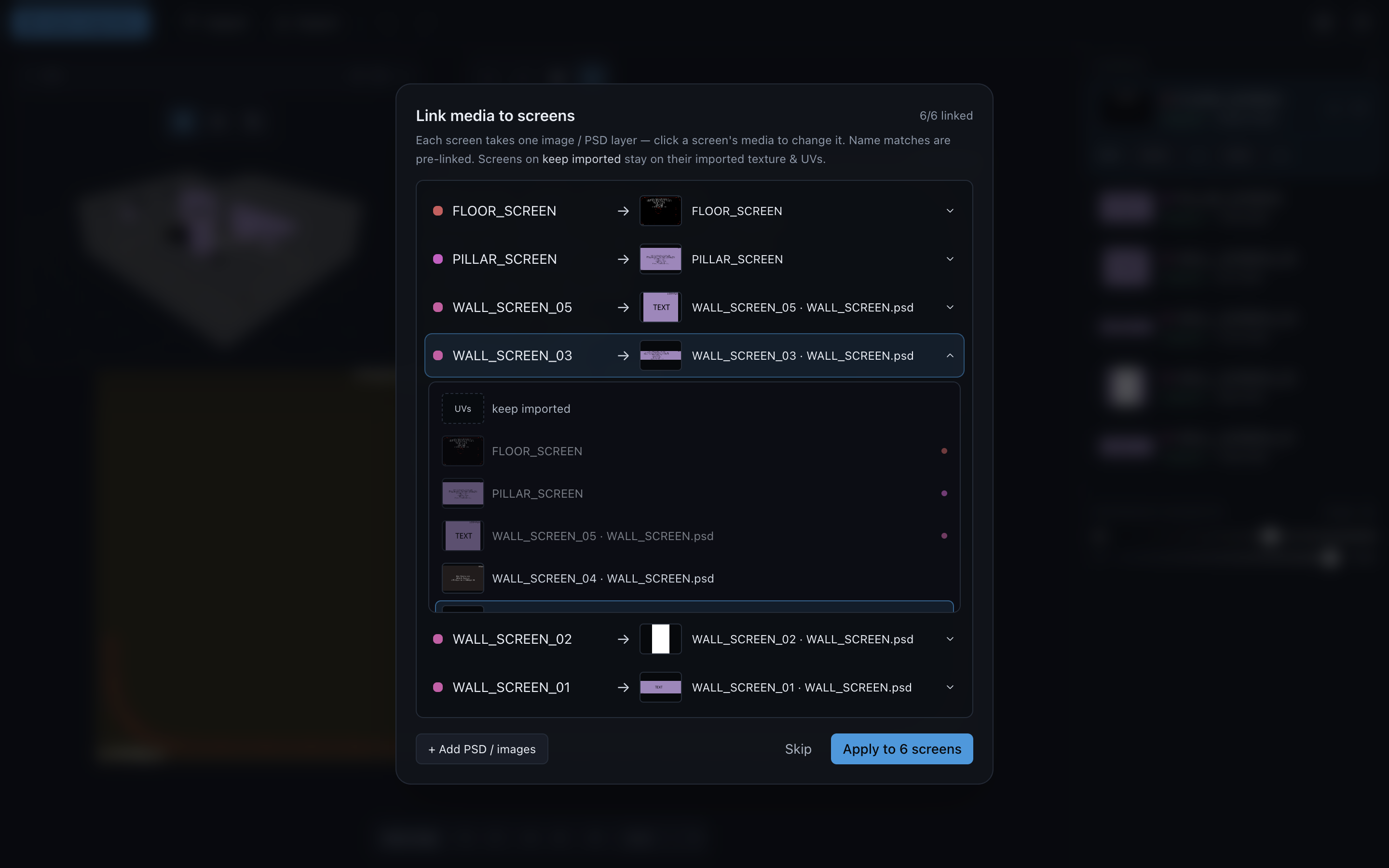 Link media to screens wizard, expanded